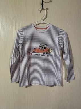 Kids Long Sleeve Striped Tee with Carrot Race Graphic Size 7Y